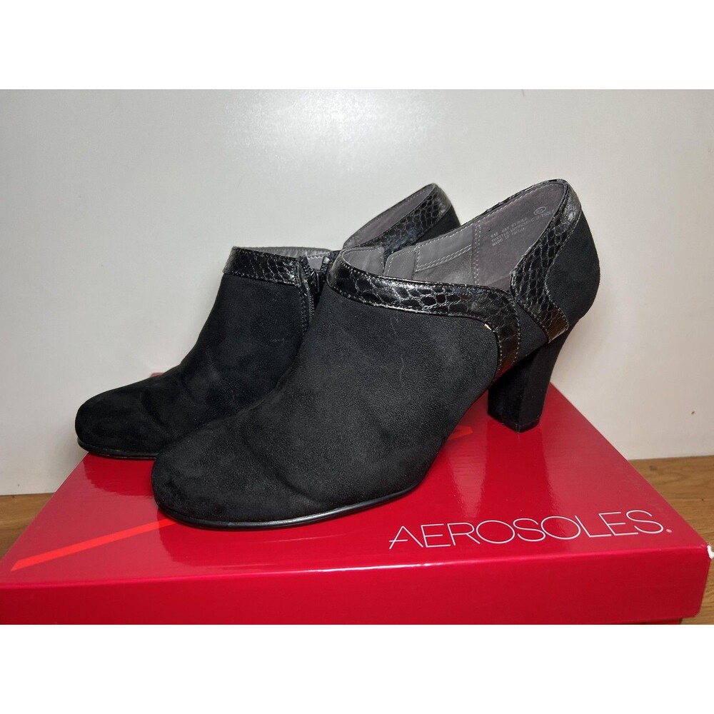 Aerosoles Boots Womens Size 9 Black Snake Day Strole Ankle Block Heel Booties